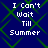 Blue background with green diamond lattice pattern and white pixelated text reading "I Can't Wait Till Summer" in four identical vertical arrangements.