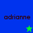 A split-screen image with blue and green sections displaying the name 'adrianne' in pixelated text, featuring a green star on blue background and a blue star on green background.
