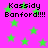 A static image with a bright pink background filled with scattered green stars and repeated text reading "Kassidy Banford!!!" in black pixelated font.