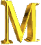 Golden 3D letter M icons arranged in a on a gray background, each with metallic sheen and subtle shadowing