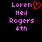 Pixelated text in pink and red on black background, with a red heart symbol replacing the 'o' in Loren.