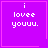 Purple square with white text 'i lovee youuu.' and pink border; one frame has a small pink heart, another has a small pink starburst.