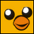 yellow squares with black borders containing a cartoon chicken head, text fragments, and a chick drawing