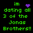 Green pixelated text on black background reads "im dating all 3 of the Jonas Brothers!!" with purple heart and starburst icons appearing in different positions across frames.