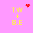 A pink background displays four yellow text blocks reading 'T.W + B.E' with red pixelated symbols above them, including a heart and scattered dots.