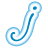 A blue animated icon with a curved shape and spiral tail on the left, transitioning to scattered gray pixel clusters on the right.