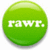 Green circular icon with white text 'rawr.' on a white background, showing three identical static frames.