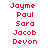 Pixelated red text names on white background with blue highlight bars shifting