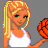 Pixelated cartoon character holding basketball with text "BASKET BALL CUTIE" on gradient background in contact sheet layout