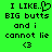Green background with black pixelated text reading "I LIKE.❤ BIG butts and i cannot lie <3" in two side-by-side