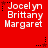 Red background with white text reading "Jocelyn Brittany Margaret" repeated across six , each featuring a star symbol in different positions