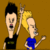 Animated contact sheet showing three frames of Beavis and Butthead characters in pixelated cartoon style with brown background.
