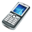 Pixelated mobile phone icon with blue screen and silver-gray body on gray background