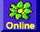 Two pixelated flower icons display online status: green flower on blue background with 'Online' text, red flower on gray background with 'Offline' text.