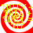 Four identical red and white spiral patterns with yellow text and symbols arranged in a , each containing repeated 'I' characters, plus signs, and horizontal lines