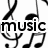 A static image with a black-and-white musical note graphic on the left, a blue background divided into four quadrants containing partial text fragments.