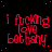 Red pixelated text on black background reads "i fucking love bethany" in multiple repeated with scattered red dots