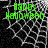 Green 'Happy Halloween' text over a black-and-white spiderweb pattern with visible pixelation.