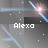 Animated pixel art icon with 'Alexa' text, blue diagonal lines, and a bright light effect on a gray background.