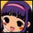 A 48x48 pixel buddy icon featuring a chibi-style anime character with purple hair and pink highlights on the left, paired with text reading "Anime IM" and "com" on a black background to the right.