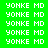 Green and blue of repeated 'YONKE MD' text in pixelated font with alternating background colors