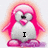 Pixelated pink penguin with glowing outline displays text changes : 'I', 'luv', and 'MY PENGUIN!'