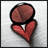 Pixelated red heart icon with a black outline, split into two halves against a light gray background.