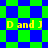 A static image with a green and blue checkered background displaying yellow text "D and J" in four identical instances.