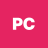 Pixelated white 'PC' letters on solid pink background with slight anti-aliasing blur.