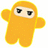Two orange pixelated figures with large eyes, one displaying green text 'go ninjas' across its torso.