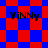 Four identical pixelated 'ViNNy' text overlays on red and blue checkered backgrounds with varying diamond patterns.