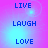 Pixelated text 'LIVE', 'LAUGH', and 'LOVE' arranged in a on a pink-to-blue gradient background with subtle light effects