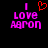 Pixelated text 'I love Agron' in pink with a red heart symbol above 'I' on black background, shown in two states.