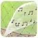 Static buddy icon featuring a white curved shape with musical notes on a green background, rendered in low-resolution pixel art style.