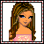 A 4-frame pixel art contact sheet showing a doll character in different poses and text, with pink and brown color scheme.