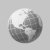 Pixelated grayscale sphere with light and dark shading, showing partial landmasses and cloud-like patterns on a plain background.