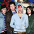Group of five people standing together with text overlay on purple background reading 'Pete Wentz LOVES Alyssa'