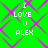 Green background with pink diamond pattern and white text reading "I LOVE U ALEX" in four identical quadrants