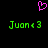 Pixelated pink heart symbol above green text reading 'Juan<3' on black background, displayed twice side-by-side.