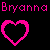 Pixelated heart icons in pink and green with 'Bryanna' text above each on black background, showing animation variations