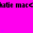 A bright pink background displays repeated black text 'katie mac' with purple heart symbols animating vertically.