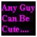 A 4-frame animated contact sheet of a text-based buddy icon with pink pixelated text on black backgrounds, each frame displaying sequential parts of a phrase about hockey players being cute and hot.