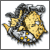 Pixelated icon shows a golden armored figure with dark gray smoke or debris surrounding it against a white background.