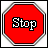 Red octagonal stop sign with white border and black outline text reading 'Stop The War!' in pixelated font, showing animation frames with partial text corruption.