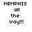 Four display 'MEMPHIS all the way!!!' in pixelated text with varying background colors