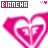 Pixelated pink heart-shaped icon with white interior and 'BIANCHA' text in magenta block letters above, featuring two small pink hearts near the top right.