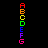 A 5x5 contact sheet of animated frames from a pixel art buddy icon featuring colorful gummi bears and text elements, with varying color schemes for