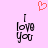 Pixelated text 'I love you' in black on light pink background with red heart symbol above.