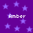 Purple background with scattered light purple stars and four instances of the text 'Amber' in white pixelated font.