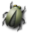 Pixelated green beetle with segmented shell, six legs, and two antennae on light gray background.